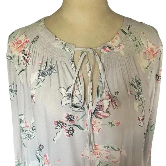 Torrid Floral Peasant Boho Semi Sheer Balloon Sleeve Gray Flowy Top Women 2X NWT - Picture 5 of 8